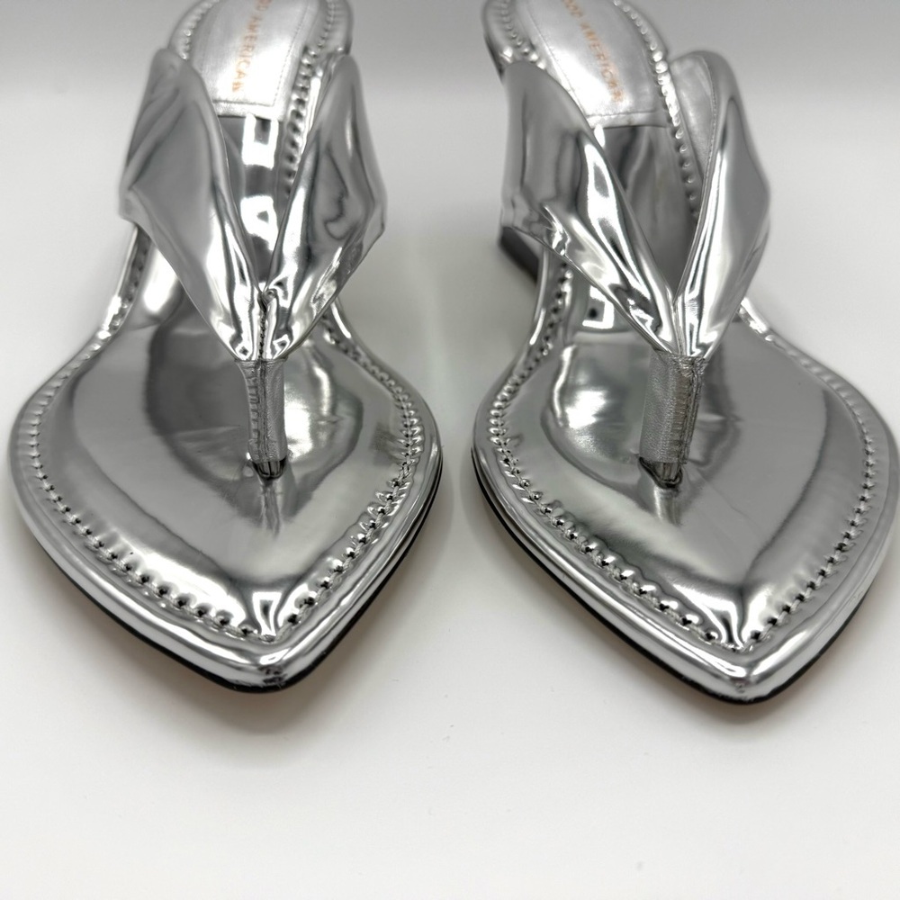 NEW Good American Clear Block Heel Thong Sandals dust bag no box Silver Sz 12 - Picture 2 of 16